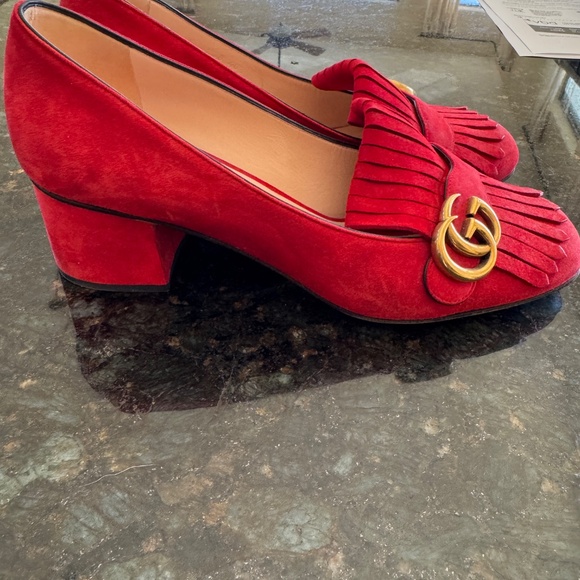 Authentic Gucci Marmont / Double G suede mid heel pumps size 40.5 - Picture 12 of 14